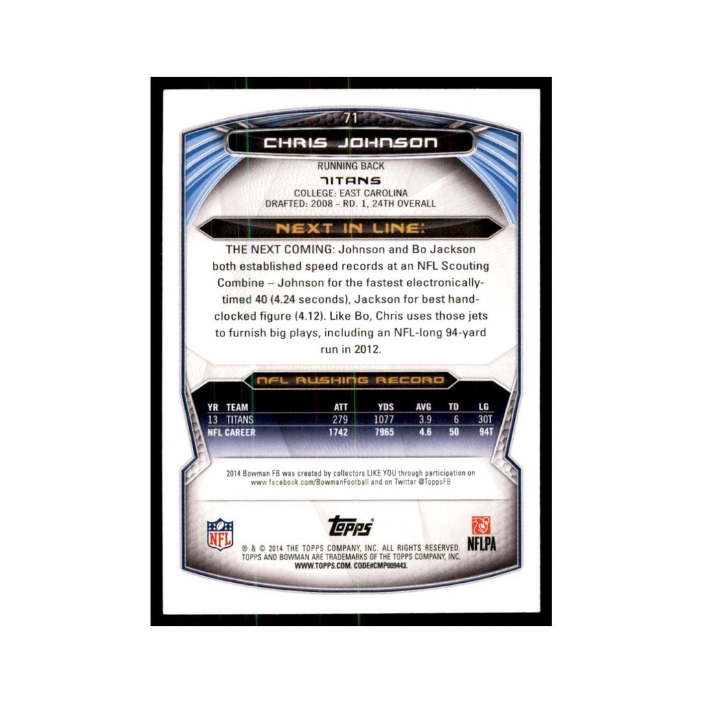 2014 Bowman Chris Johnson Football Cards #71