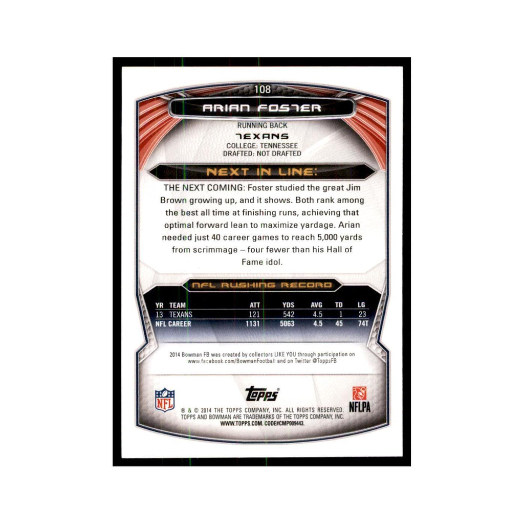 2014 Bowman Arian Foster Football Cards #108