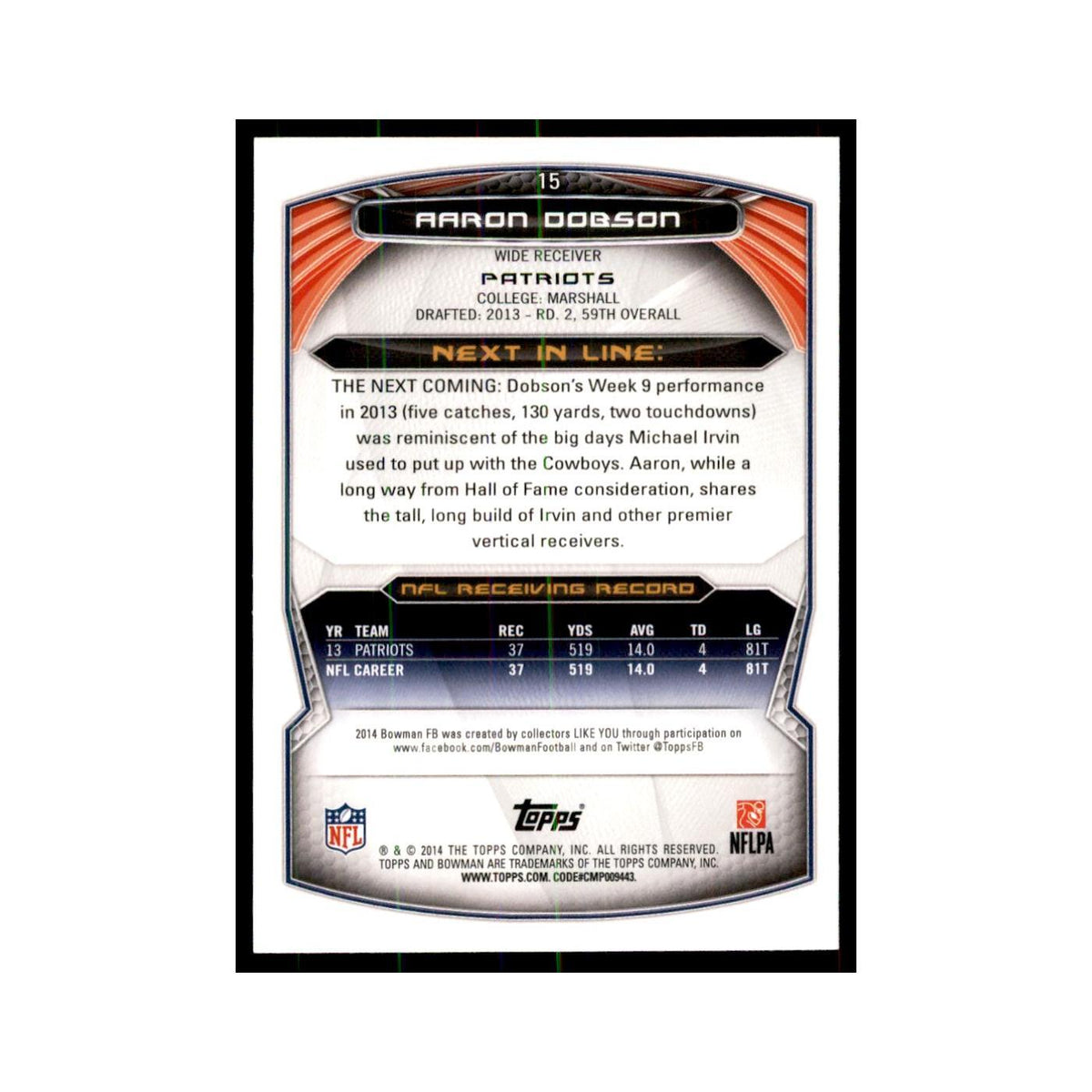 2014 Bowman Aaron Dobson Football Cards #15