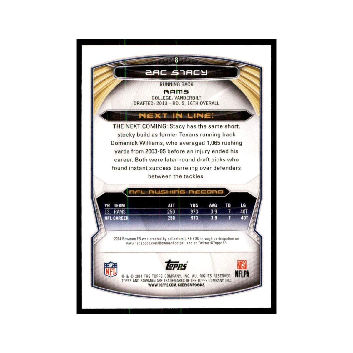 2014 Bowman Zac Stacy Football Cards #8