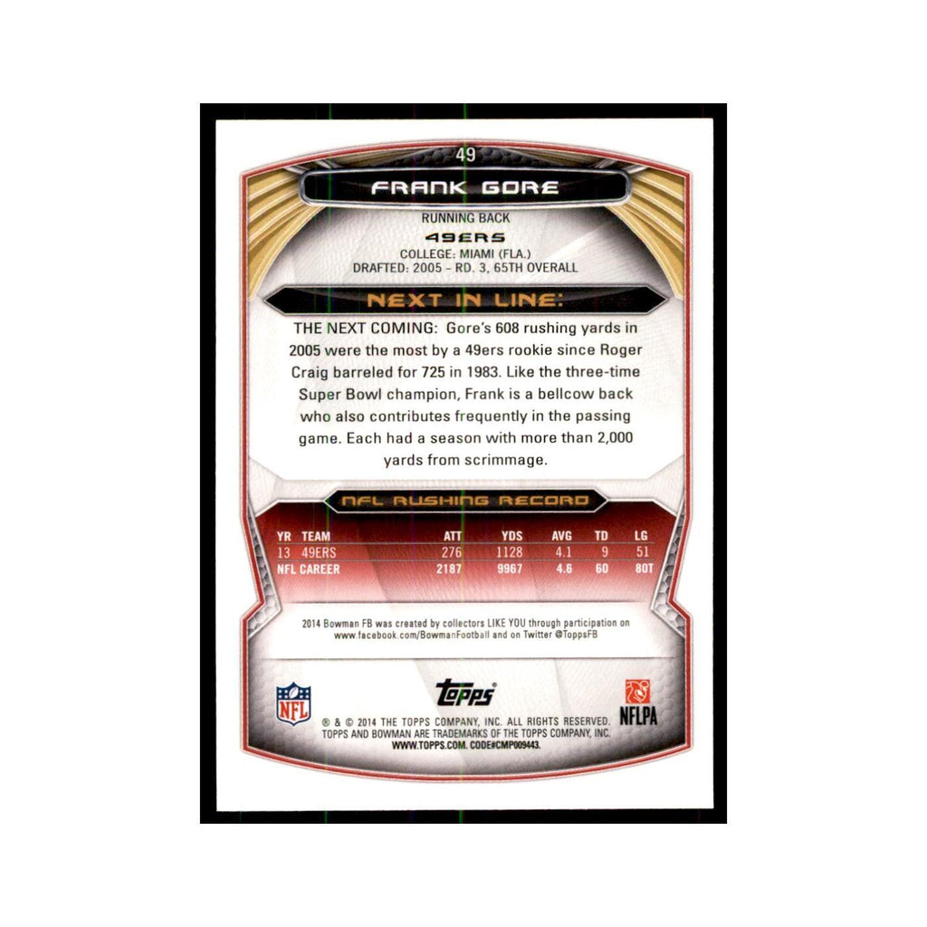 2014 Bowman Frank Gore Football Cards #49
