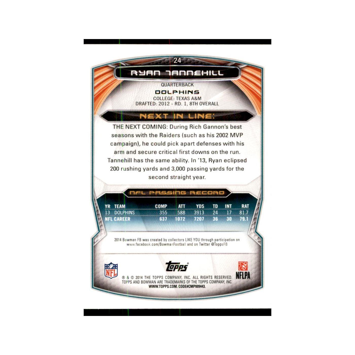 2014 Bowman Ryan Tannehill Football Cards #24