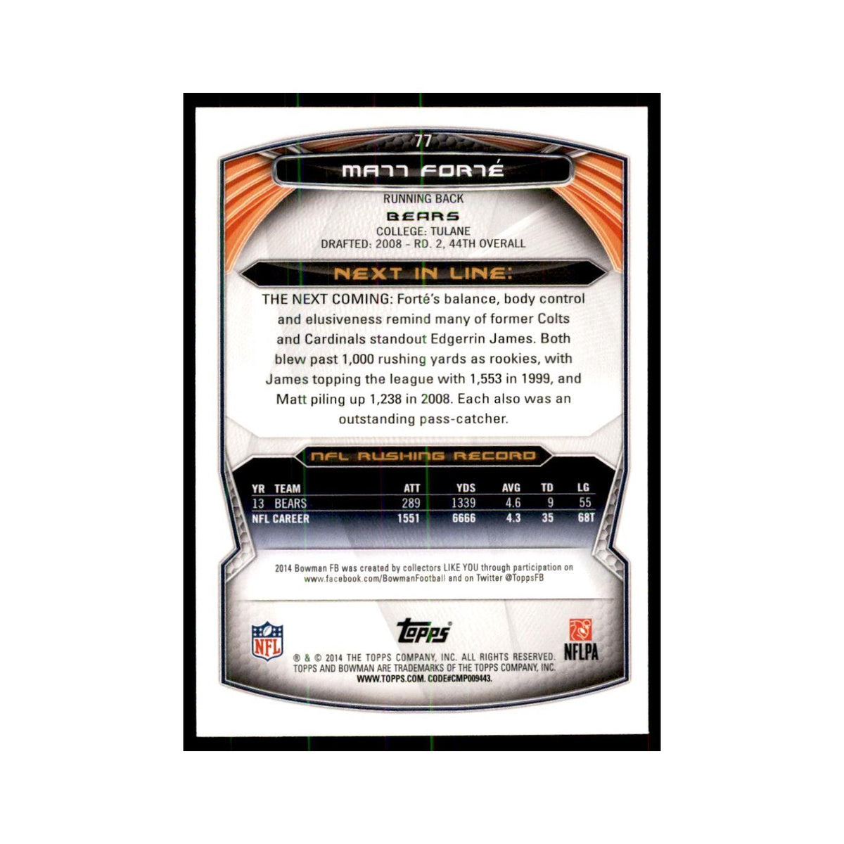 2014 Bowman Matt Forte Football Cards #77