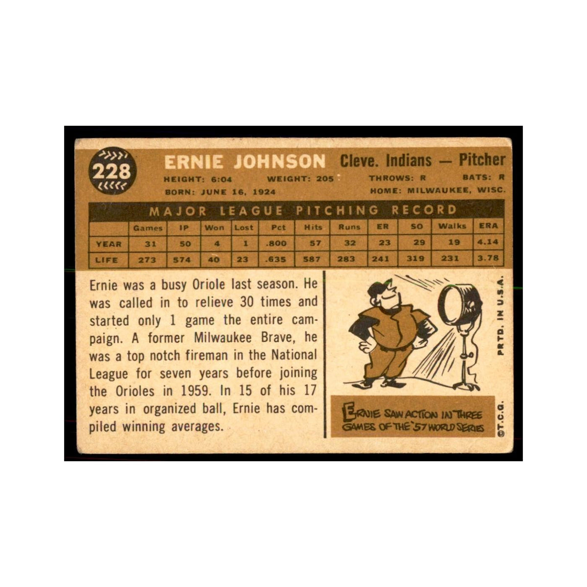 1960 Topps Ernie Johnson Baseball Cards #228