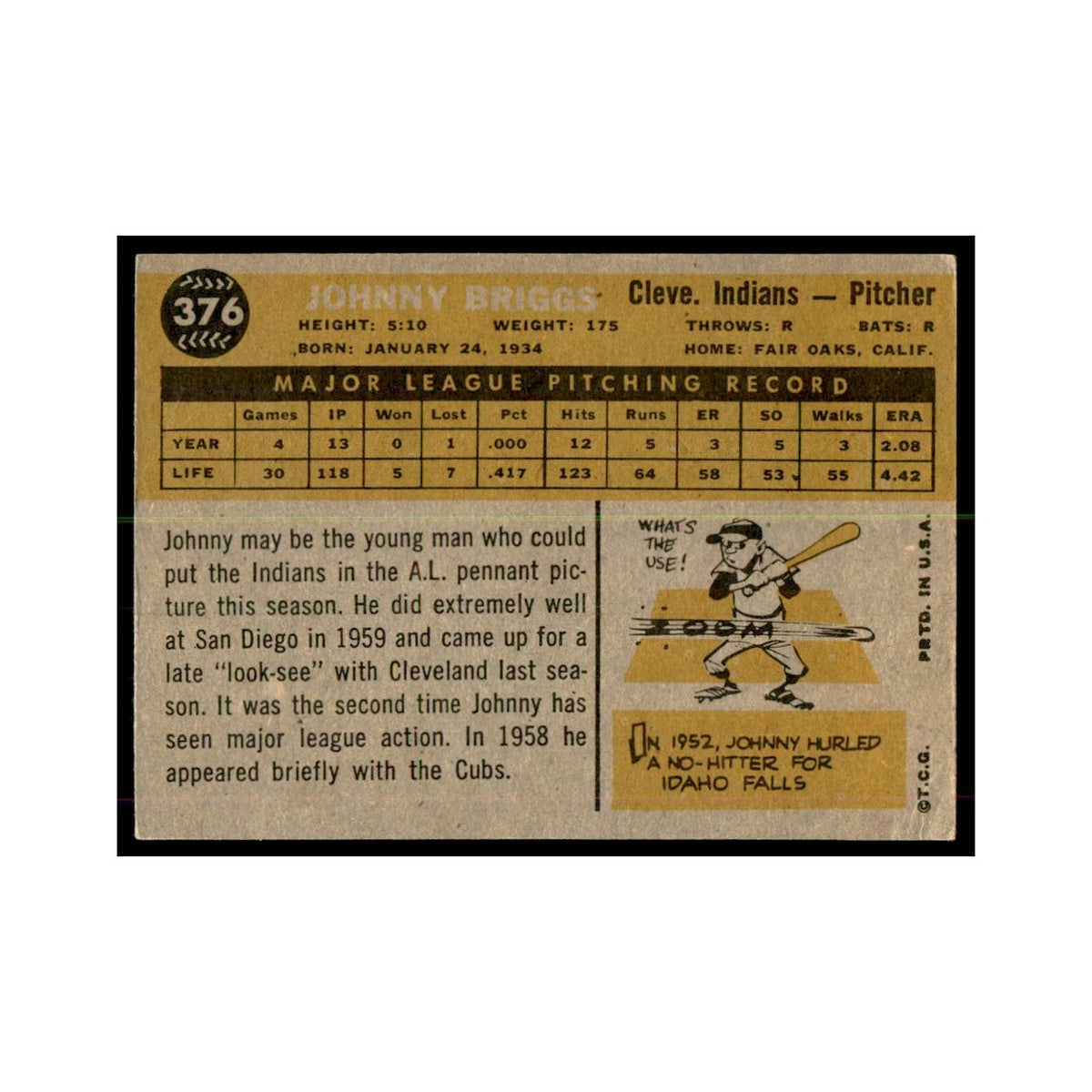 1960 Topps Hal Naragon Baseball Cards #376