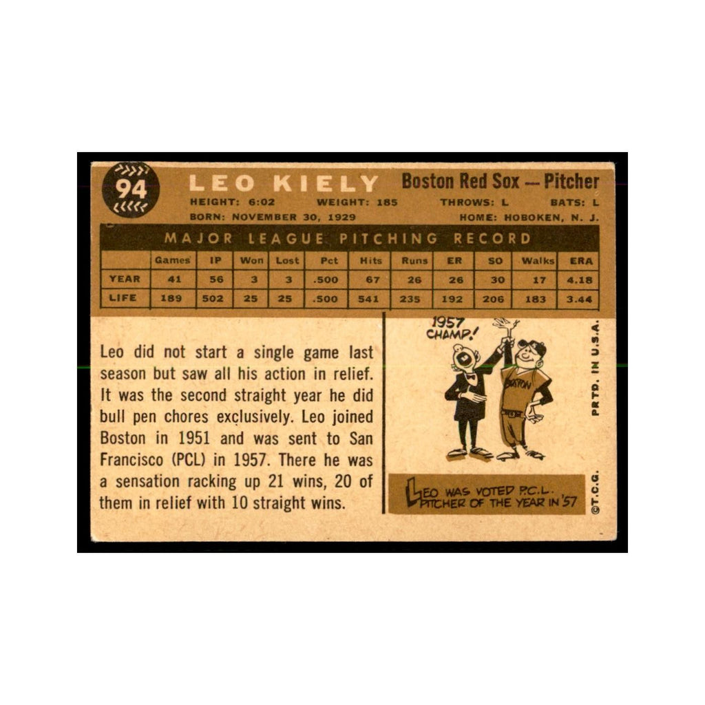 1960 Topps Leo Kiely Baseball Cards #94