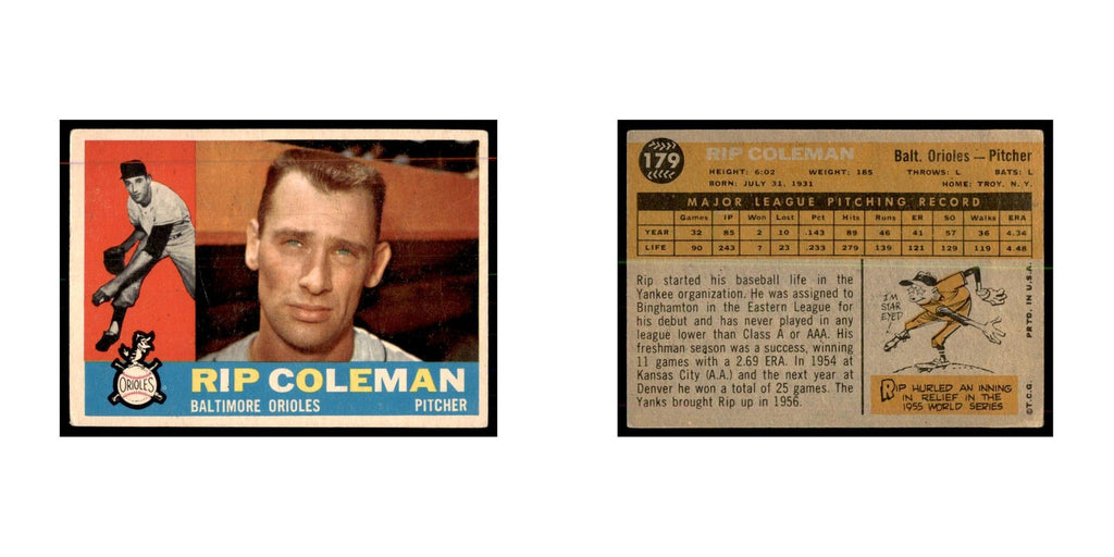 1960 Topps Rip Coleman Baseball Cards #179