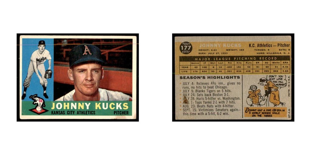 1960 Topps Johnny Kucks Baseball Cards #177
