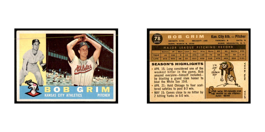 1960 Topps Bob Grim Baseball Cards #78