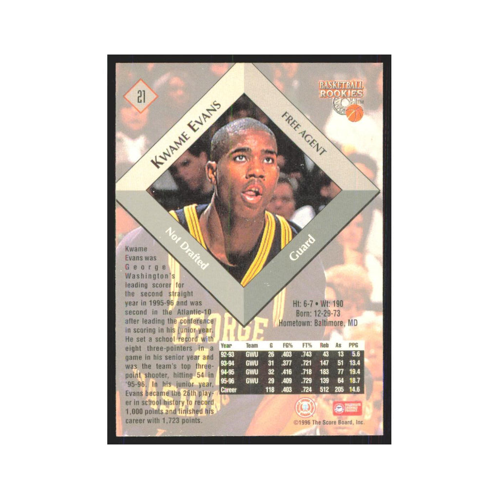 1996 Score Board Kwame Evans RC #21