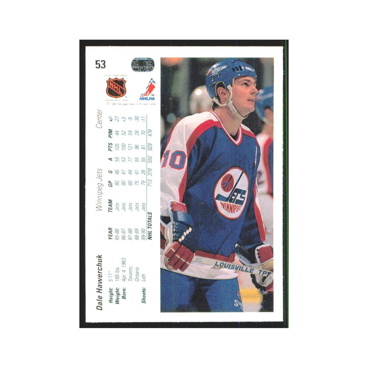 Dale Hawerchuk 1990 Upper Deck #53 Winnipeg Jets Hockey Card NM