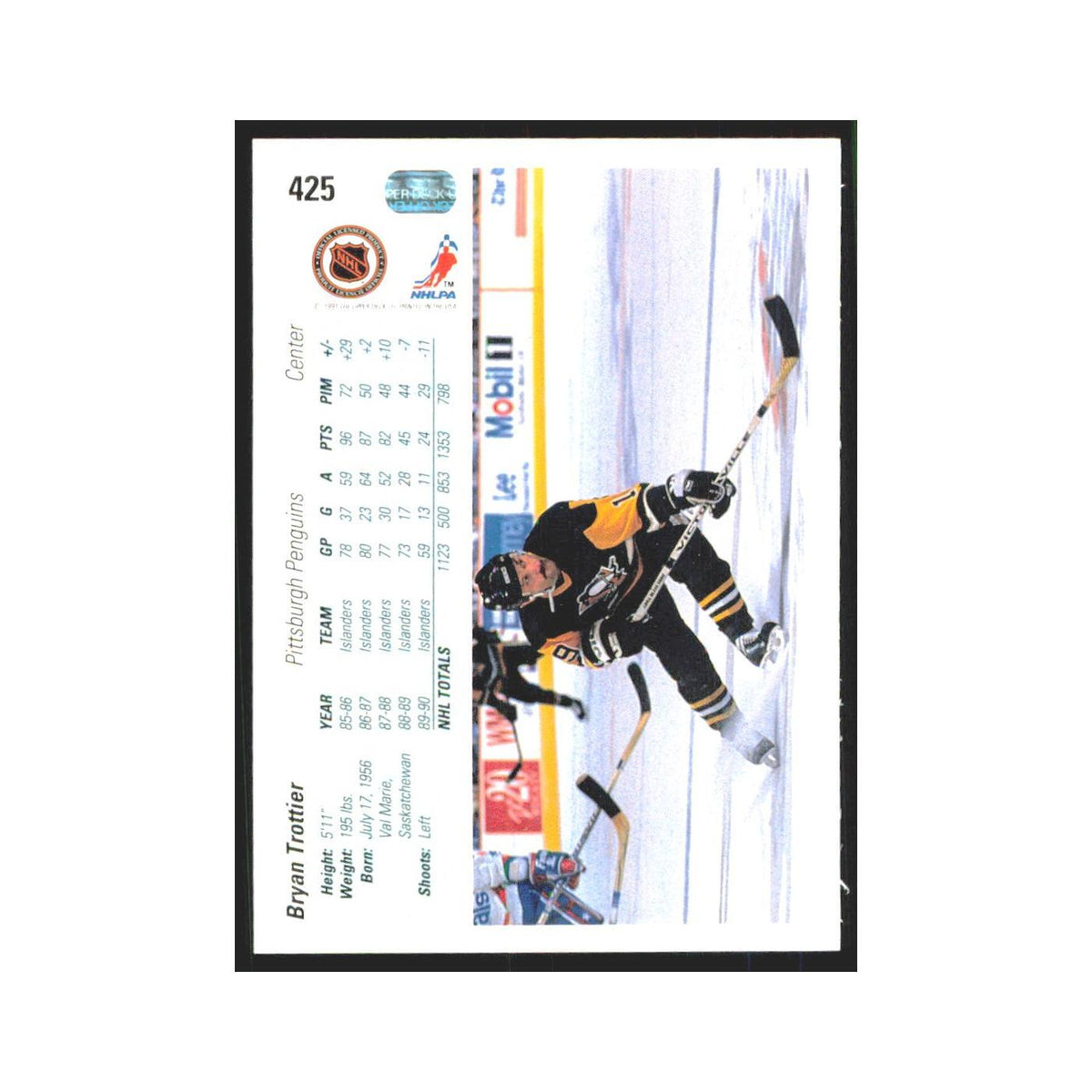 Bryan Trottier 1990 Upper Deck #425 Pittsburgh Penguins Hockey Card NM