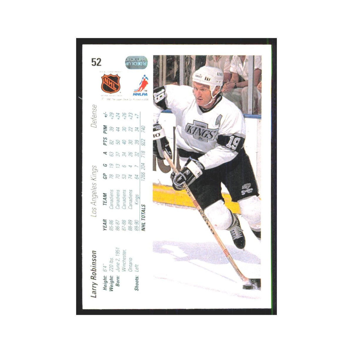 Larry Robinson 1990 Upper Deck #52 Los Angeles Kings Hockey Card NM