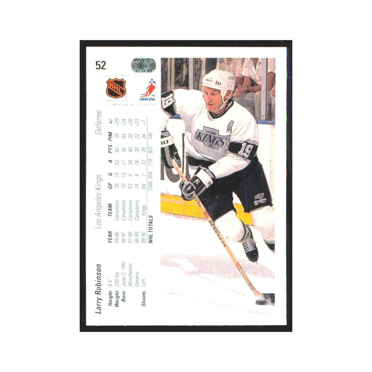 Larry Robinson 1990 Upper Deck #52 Los Angeles Kings Hockey Card NM