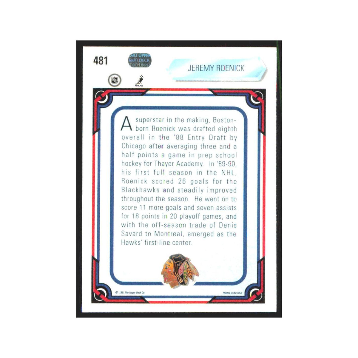 Jeremy Roenick 1990 Upper Deck #481 New York Islanders Hockey Card NM