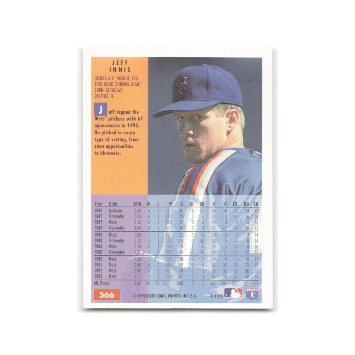 Jeff Innis 1994 Fleer #566 New York Mets Baseball Card NM