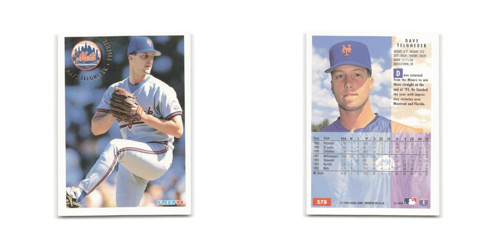 Dave Telgheder 1994 Fleer #578 New York Mets Baseball Card NM