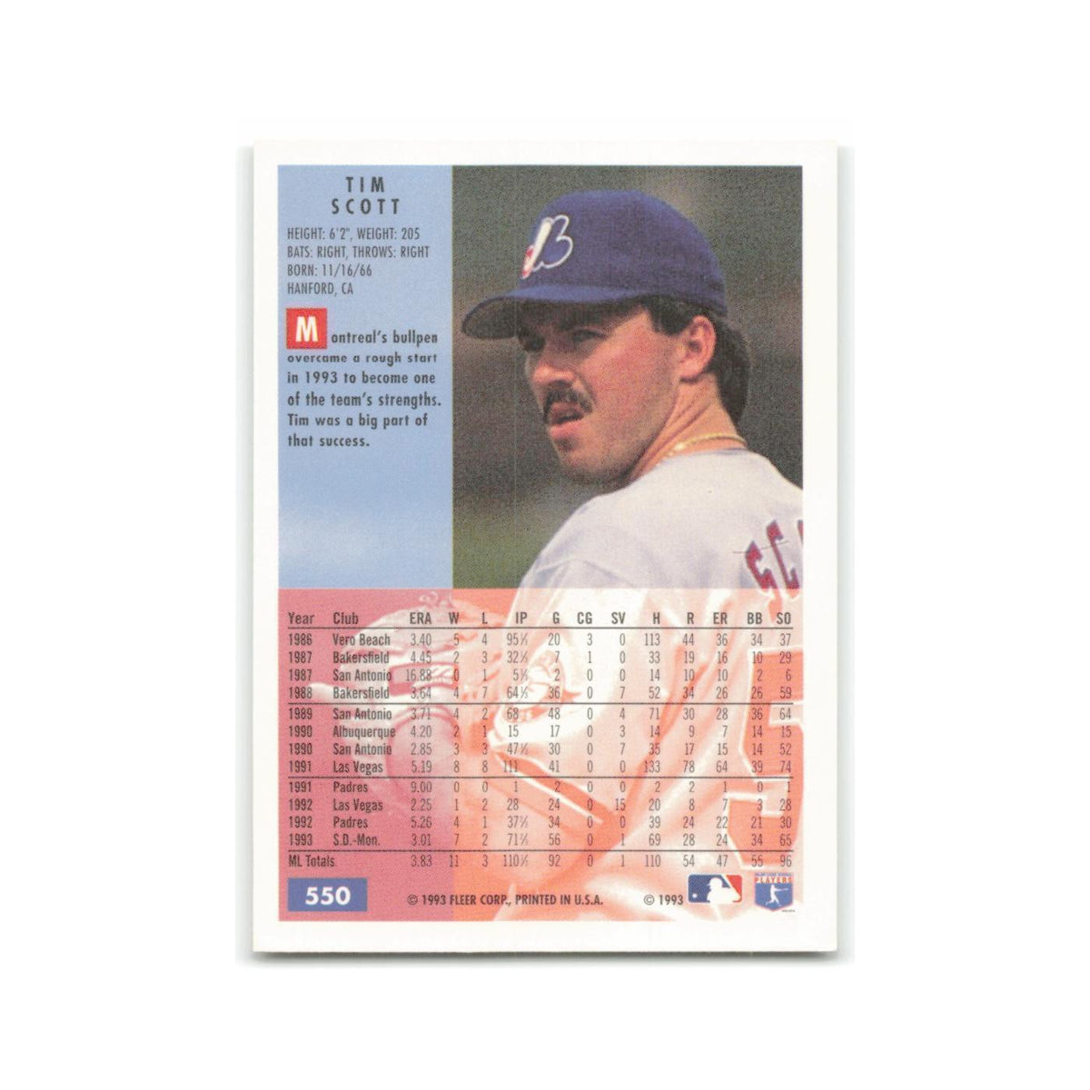 Tim Scott 1994 Fleer #550 Montreal Expos Baseball Card NM