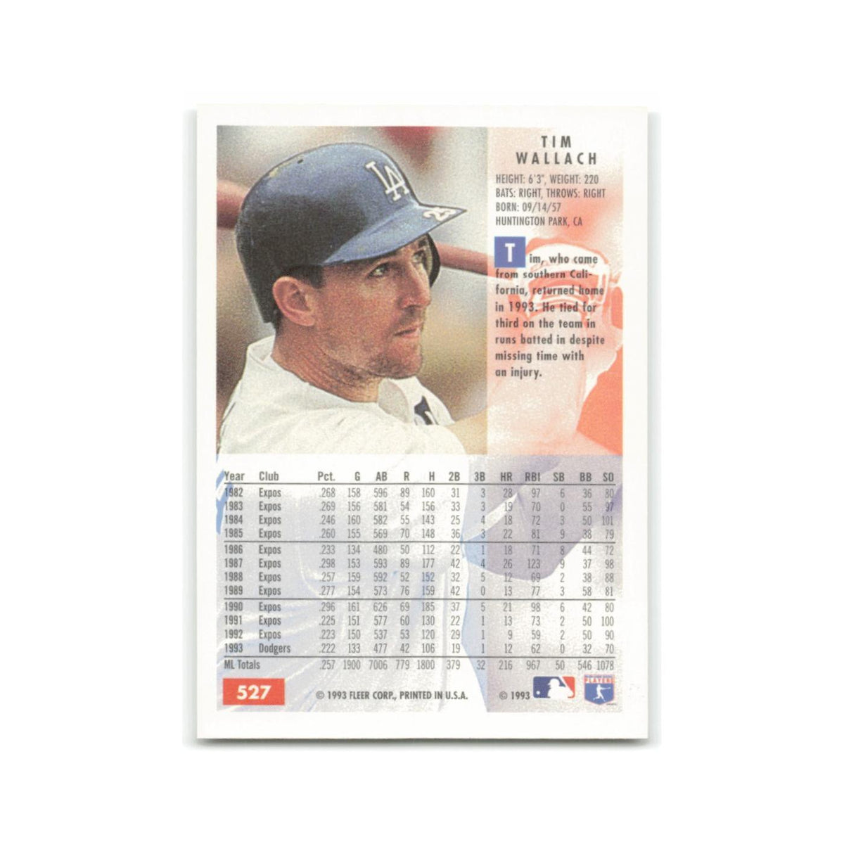 Tim Wallach 1994 Fleer #527 Los Angeles Dodgers Baseball Card NM