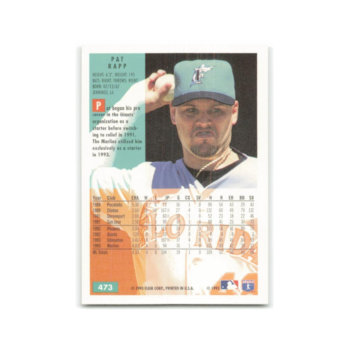 Pat Rapp 1994 Fleer #473 Florida Marlins Baseball Card NM
