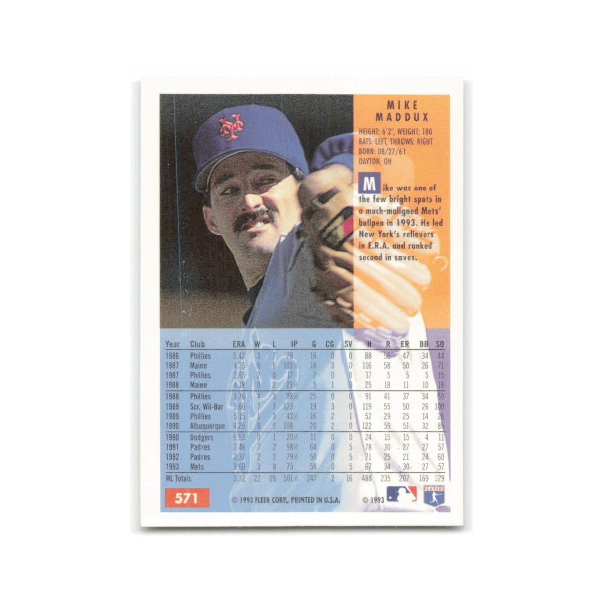 Mike Maddux 1994 Fleer #571 New York Mets Baseball Card NM