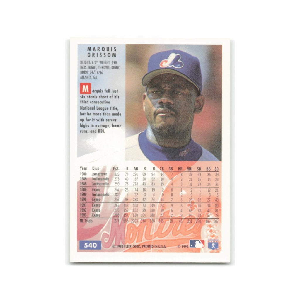 Marquis Grissom 1994 Fleer #540 Montreal Expos Baseball Card NM