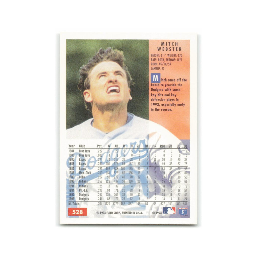 Mitch Webster 1994 Fleer #528 Los Angeles Dodgers Baseball Card NM