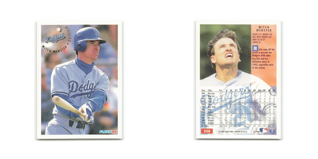 Mitch Webster 1994 Fleer #528 Los Angeles Dodgers Baseball Card NM