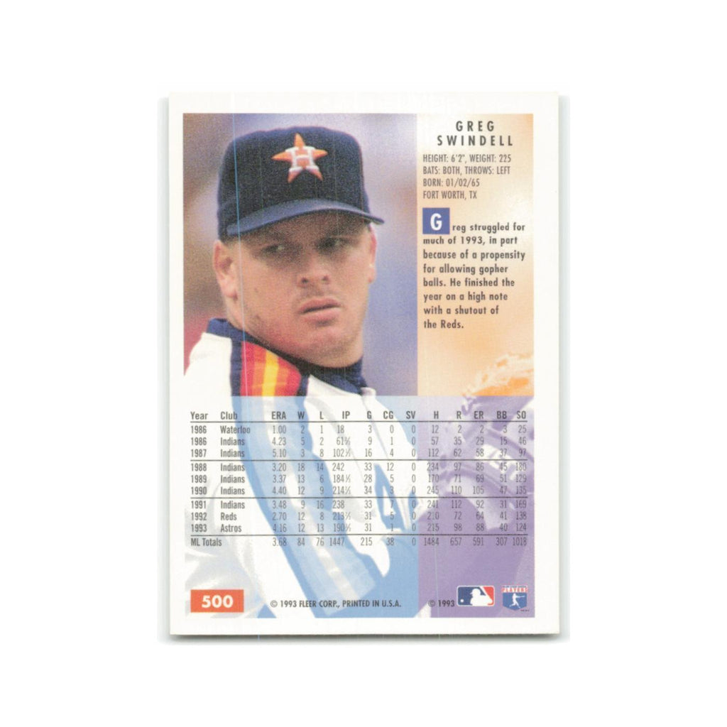 Greg Swindell 1994 Fleer #500 Houston Astros Baseball Card NM