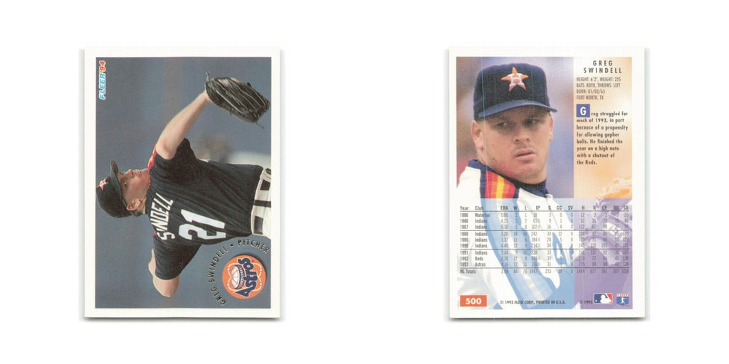 Greg Swindell 1994 Fleer #500 Houston Astros Baseball Card NM