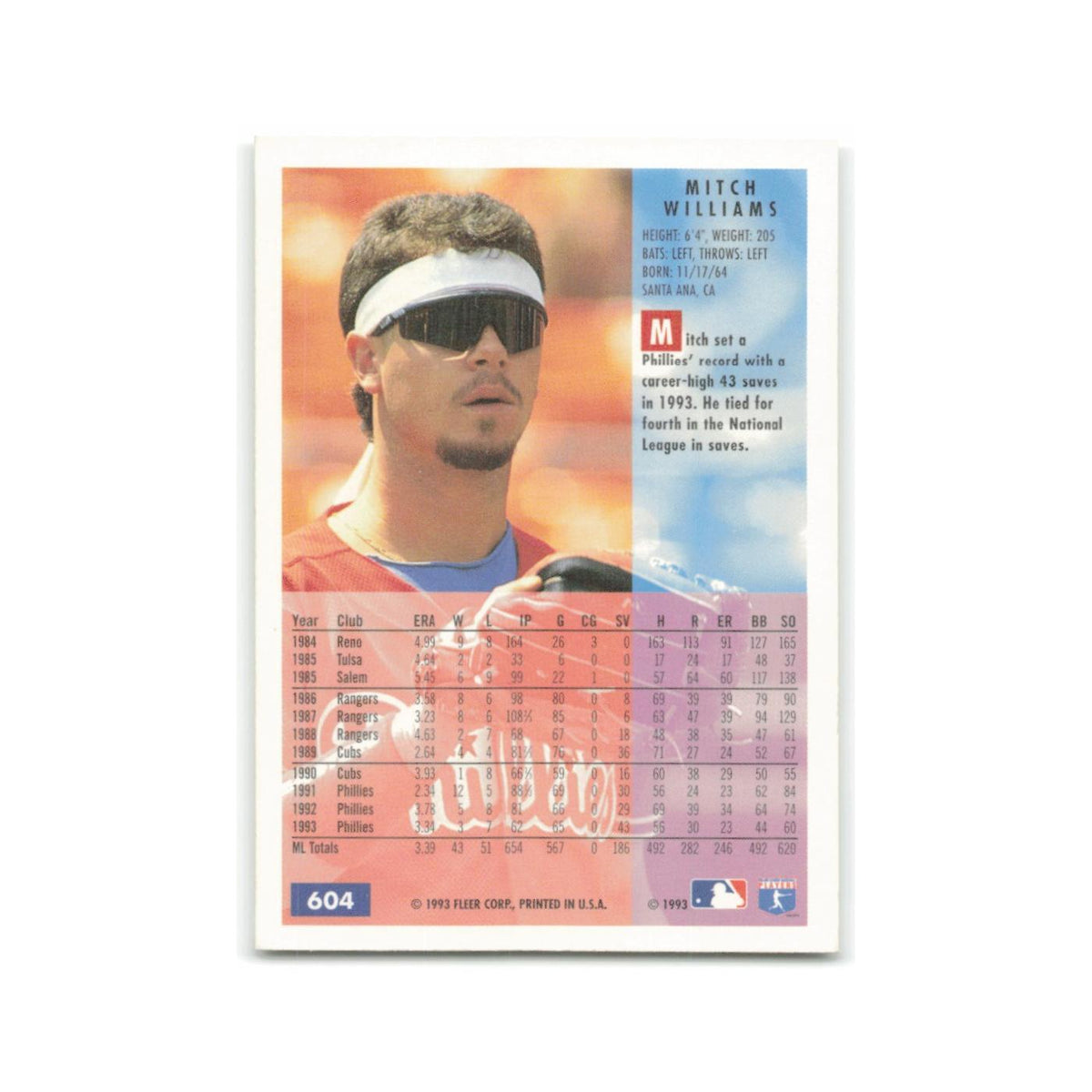 Mitch Williams 1994 Fleer #604 Philadelphia Phillies Baseball Card NM