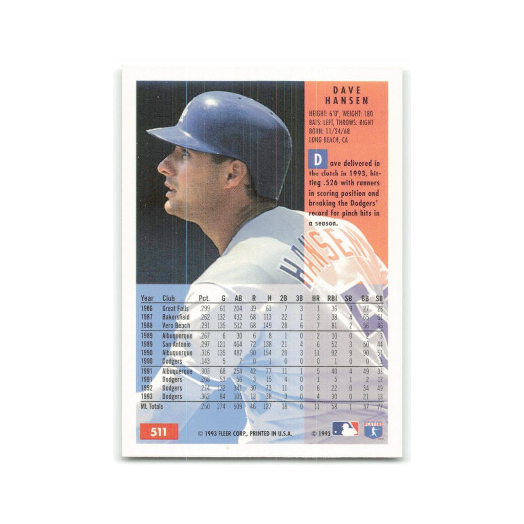 Dave Hansen 1994 Fleer #511 Los Angeles Dodgers Baseball Card NM