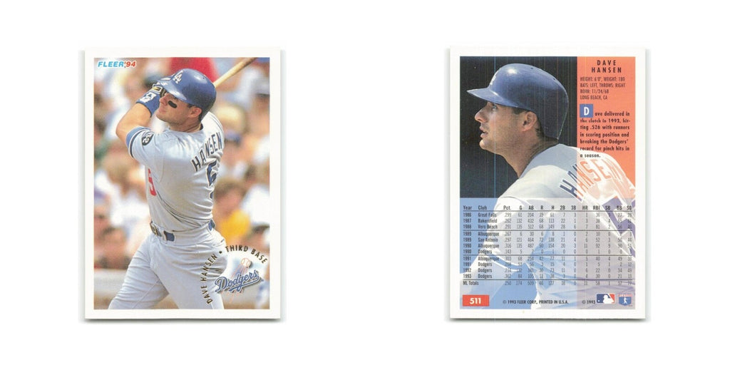 Dave Hansen 1994 Fleer #511 Los Angeles Dodgers Baseball Card NM