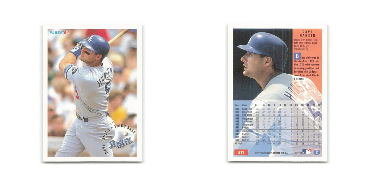 Dave Hansen 1994 Fleer #511 Los Angeles Dodgers Baseball Card NM