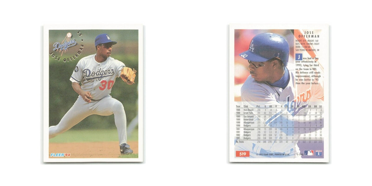 Jose Offerman 1994 Fleer #519 Los Angeles Dodgers Baseball Card NM