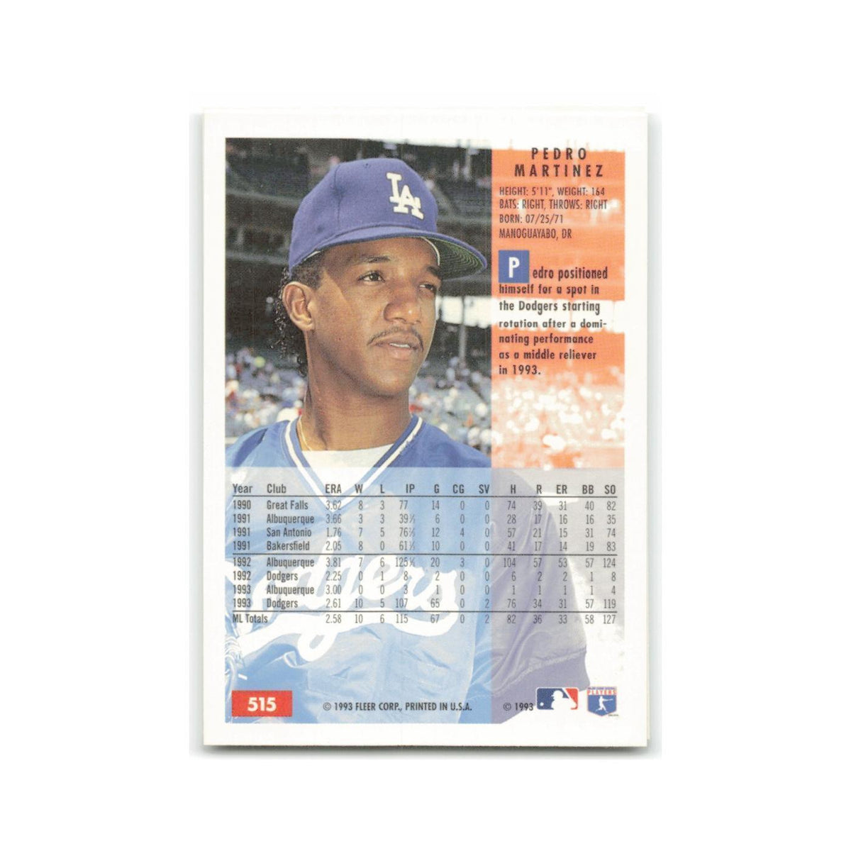 Pedro Martinez 1994 Fleer #515 Los Angeles Dodgers Baseball Card NM