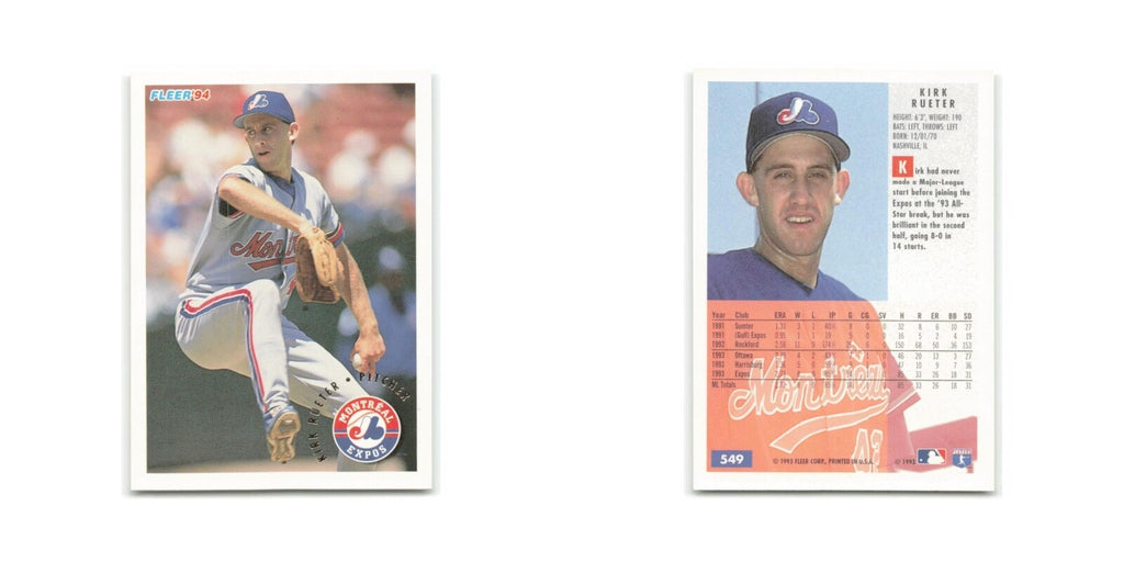 Kirk Rueter 1994 Fleer #549 Montreal Expos Baseball Card NM