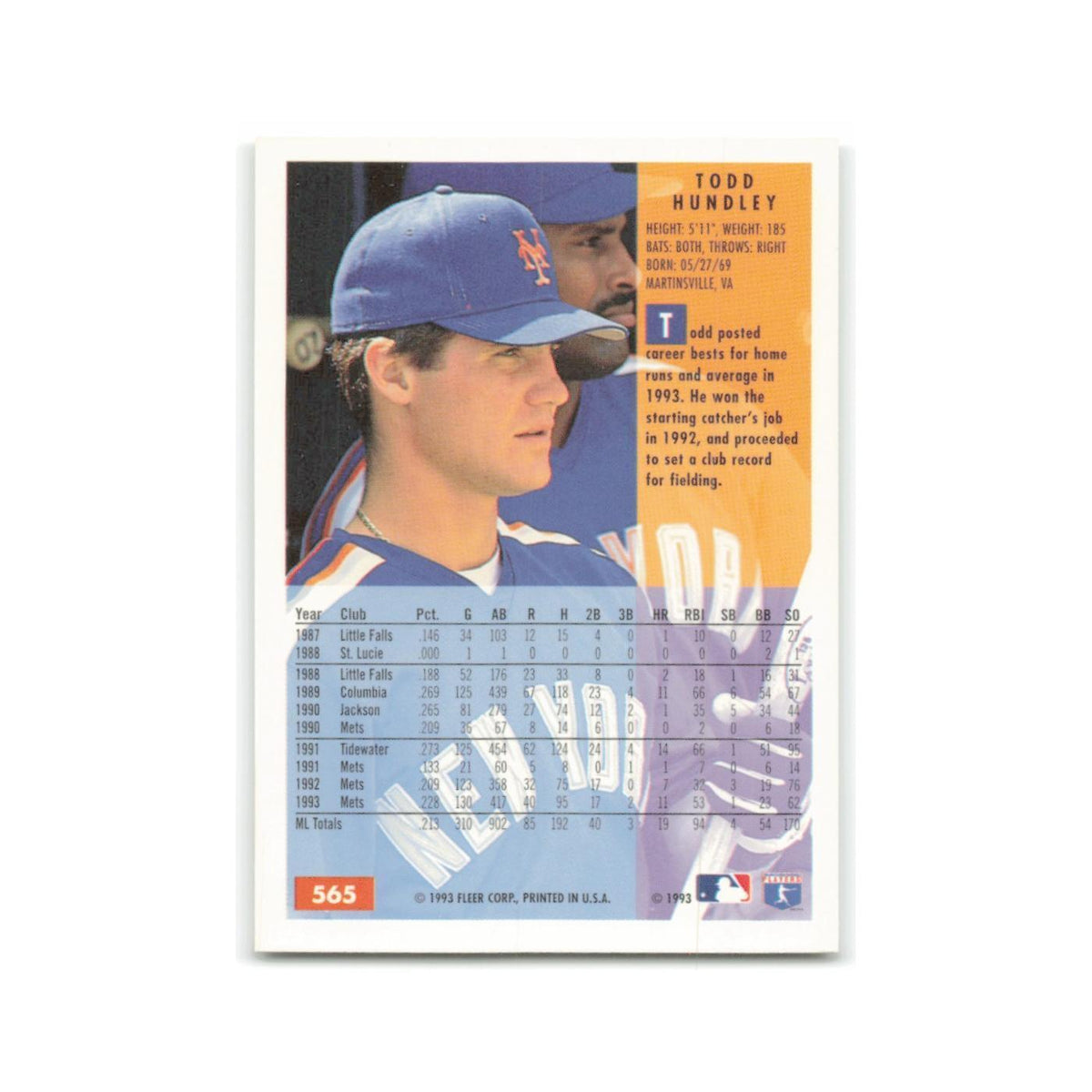 Todd Hundley 1994 Fleer #565 New York Mets Baseball Card NM