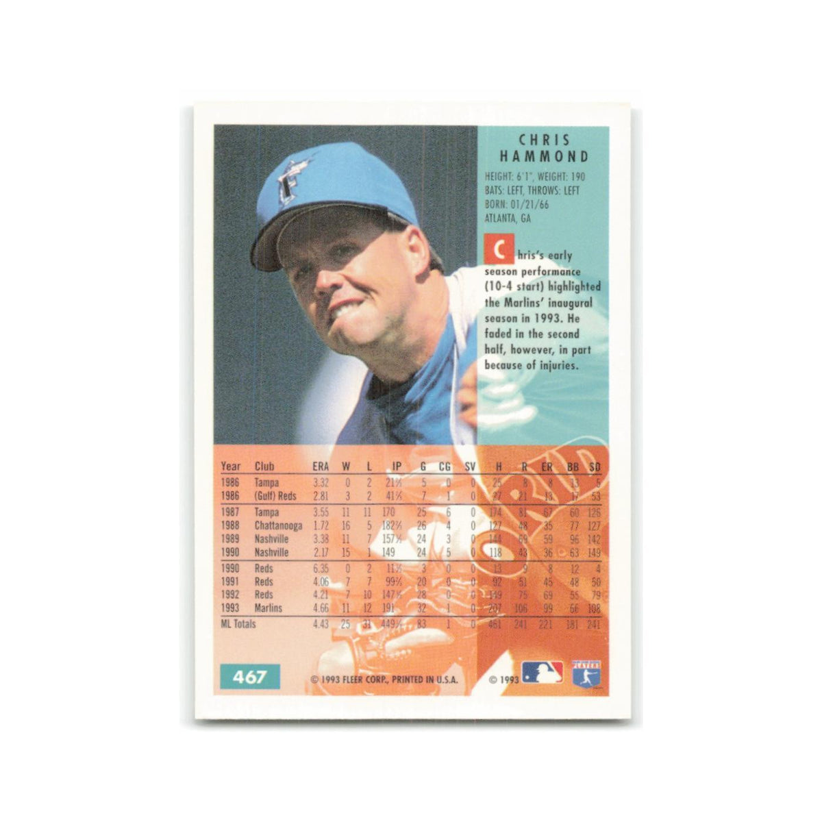 Chris Hammond 1994 Fleer #467 Florida Marlins Baseball Card NM