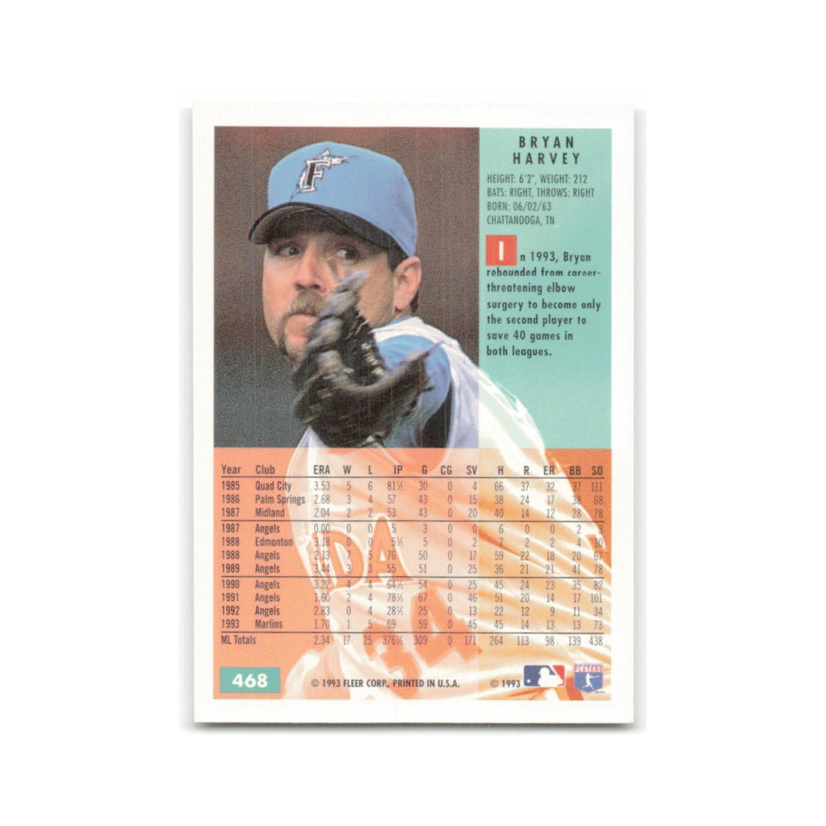 Bryan Harvey 1994 Fleer #468 Florida Marlins Baseball Card NM