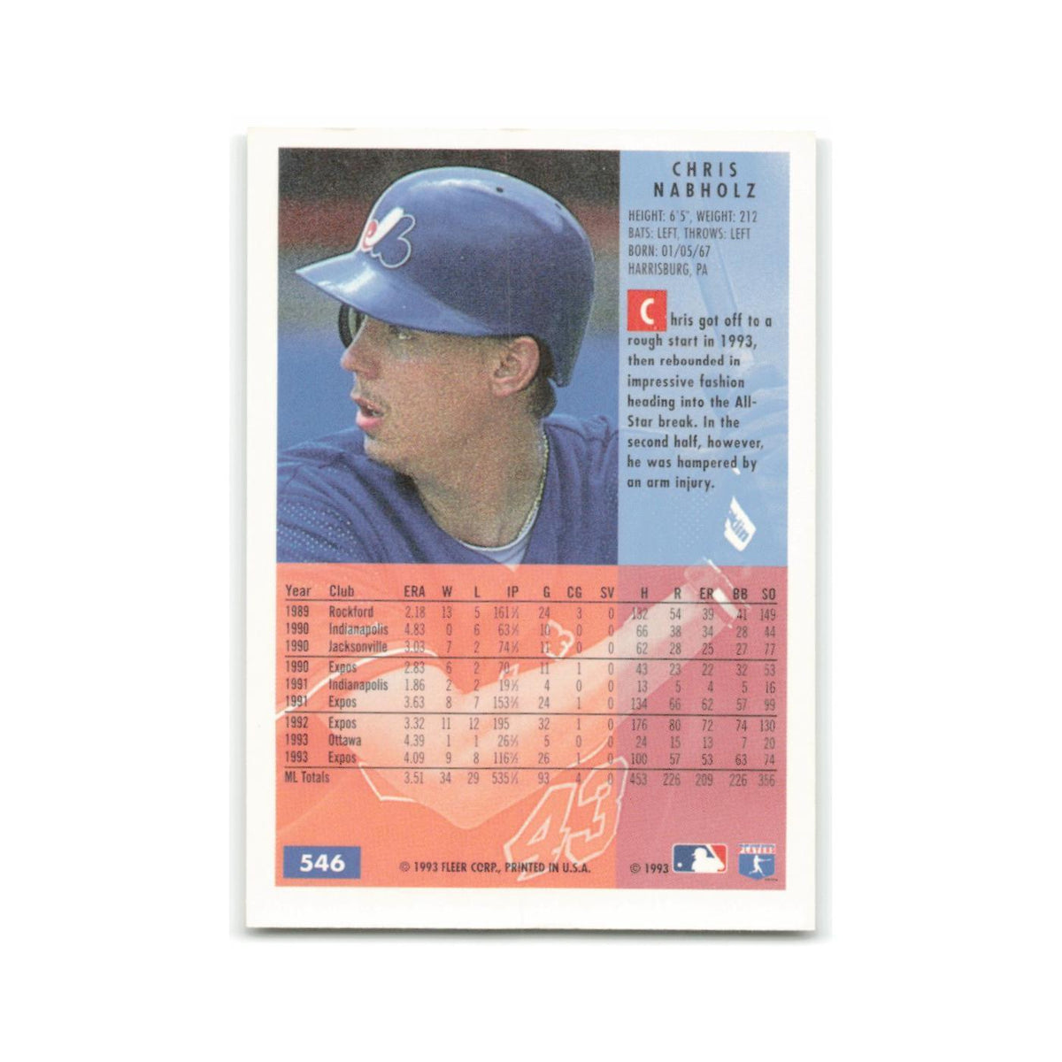 Chris Nabholz 1994 Fleer #546 Montreal Expos Baseball Card NM