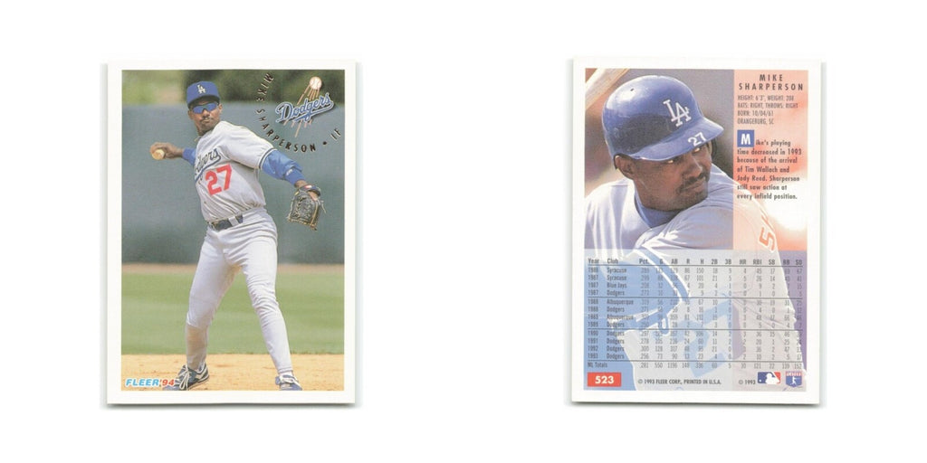 Mike Sharperson 1994 Fleer #523 Los Angeles Dodgers Baseball Card NM