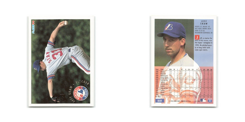 Jeff Shaw 1994 Fleer #551 Montreal Expos Baseball Card NM