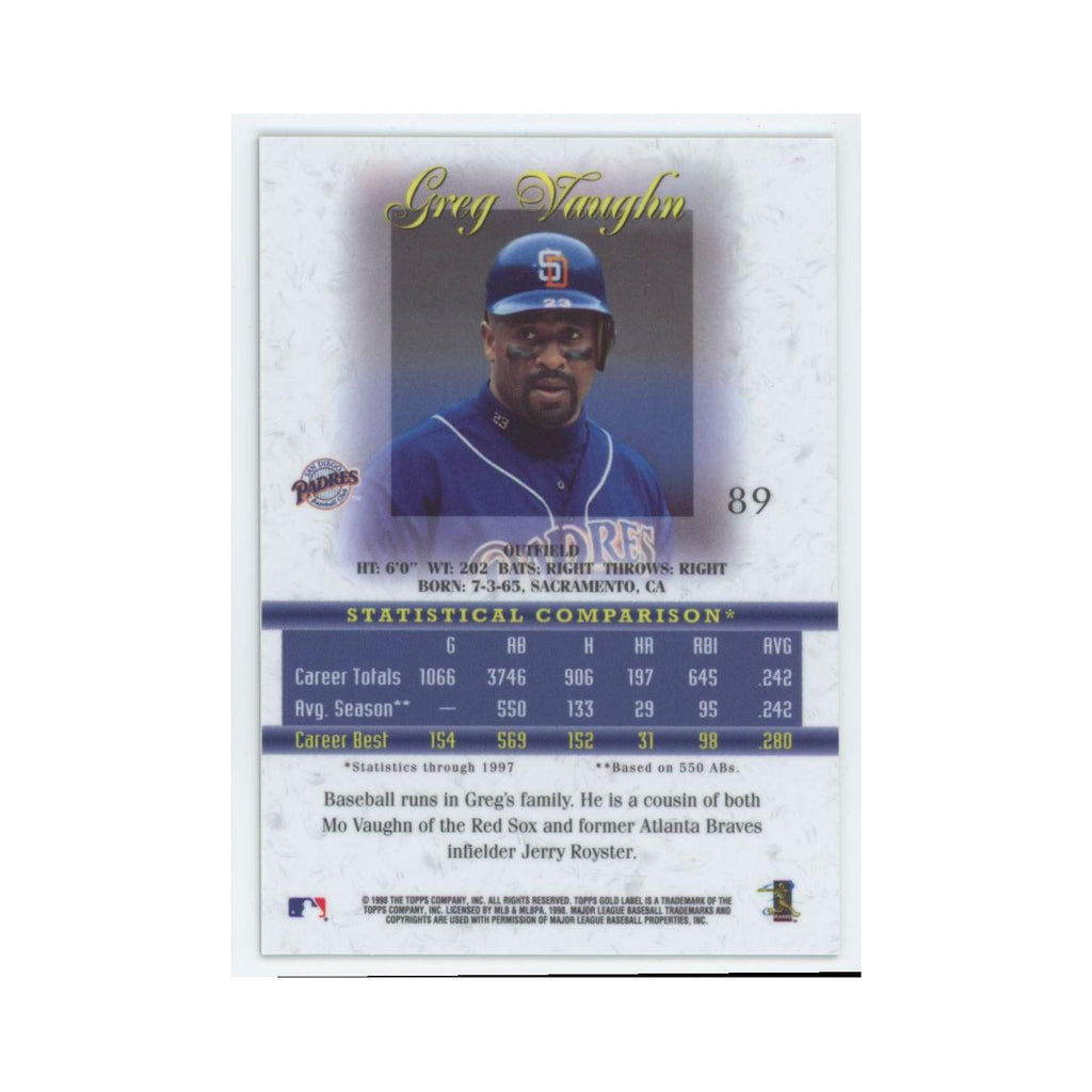 1998 Topps Gold Label Greg Vaughn Padres #89