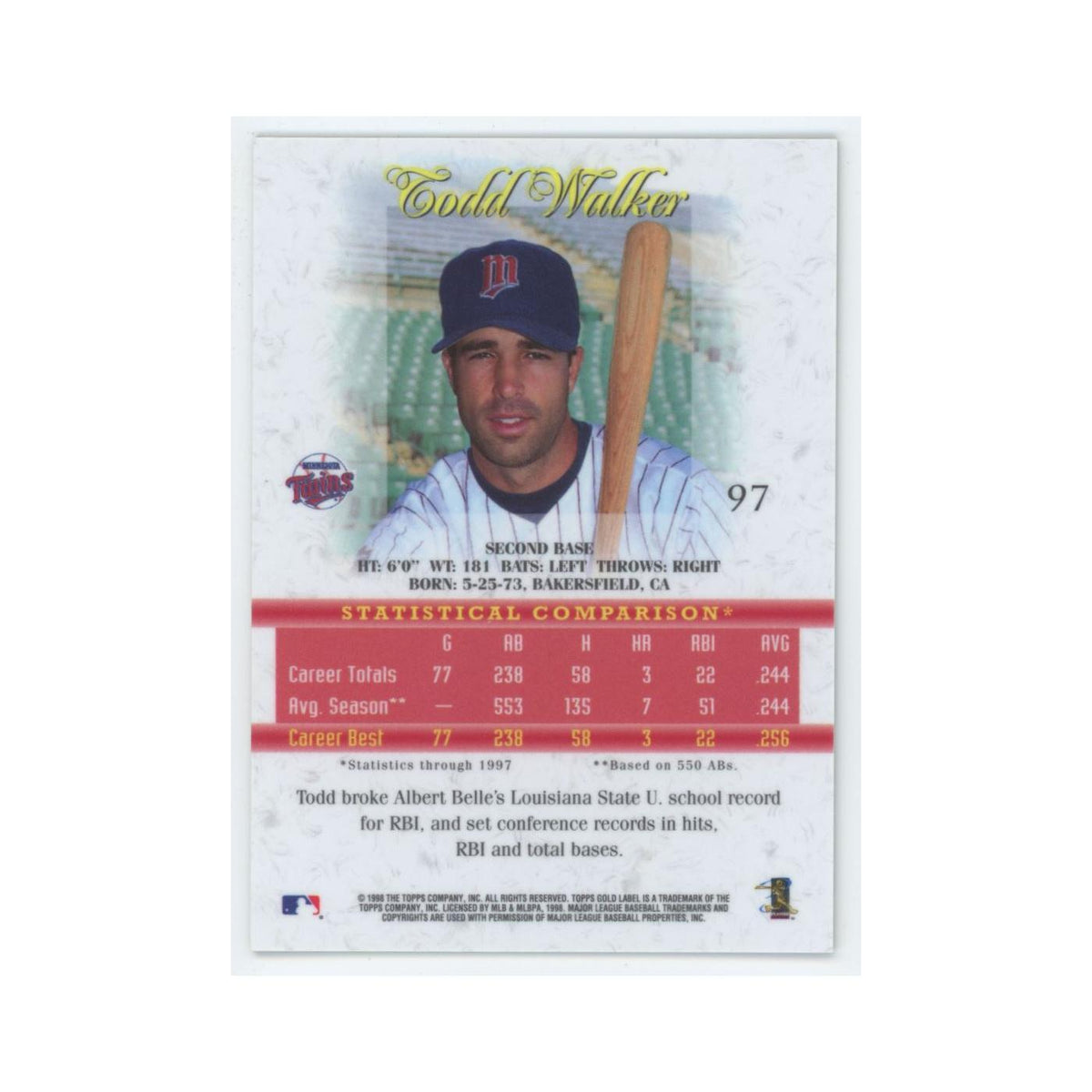 1998 Topps Gold Label Todd Walker Twins #97