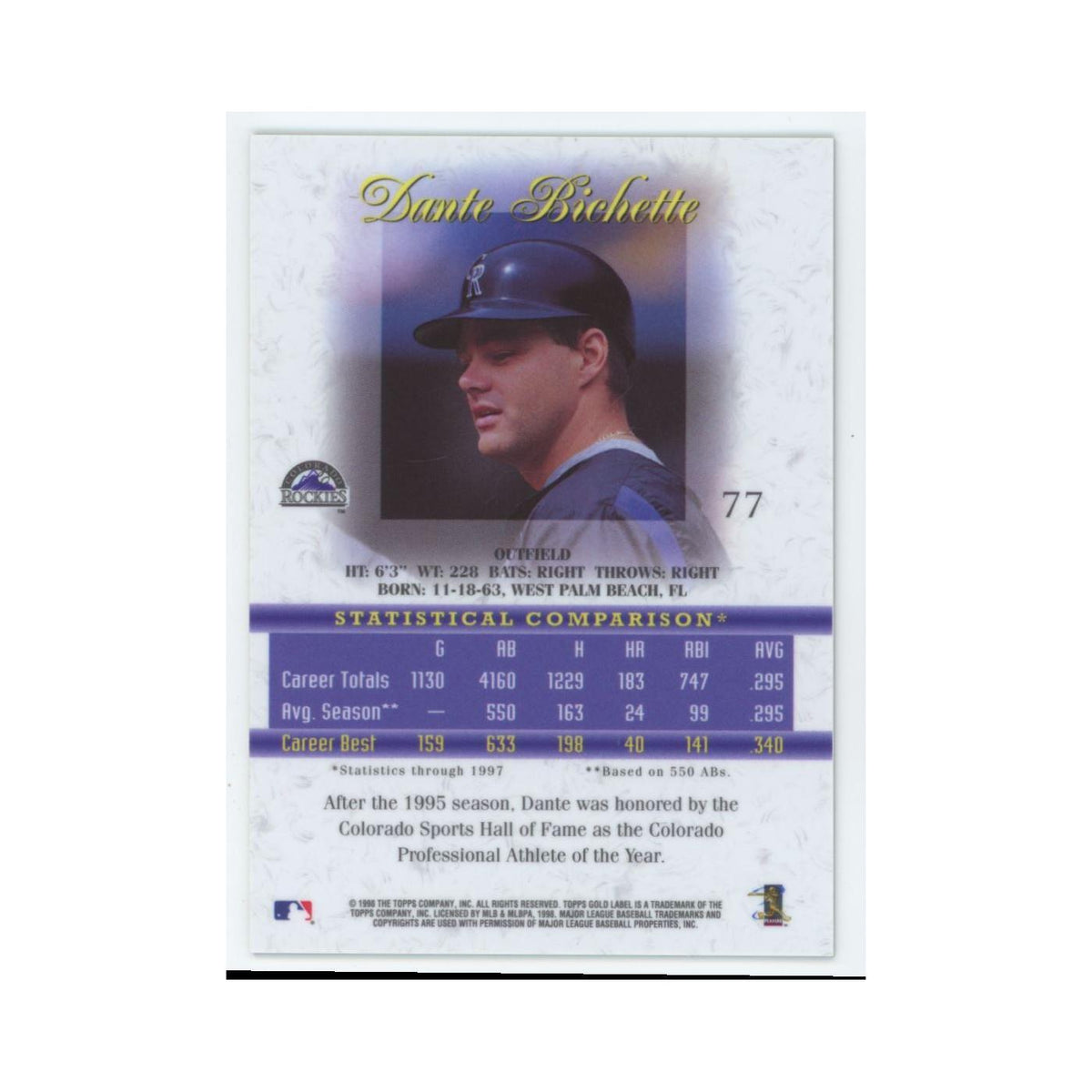 1998 Topps Gold Label Dante Bichette Rockies #77