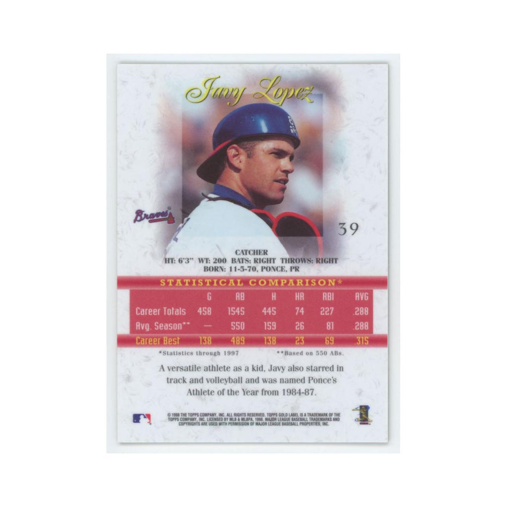 1998 Topps Gold Label Javy Lopez Braves #39