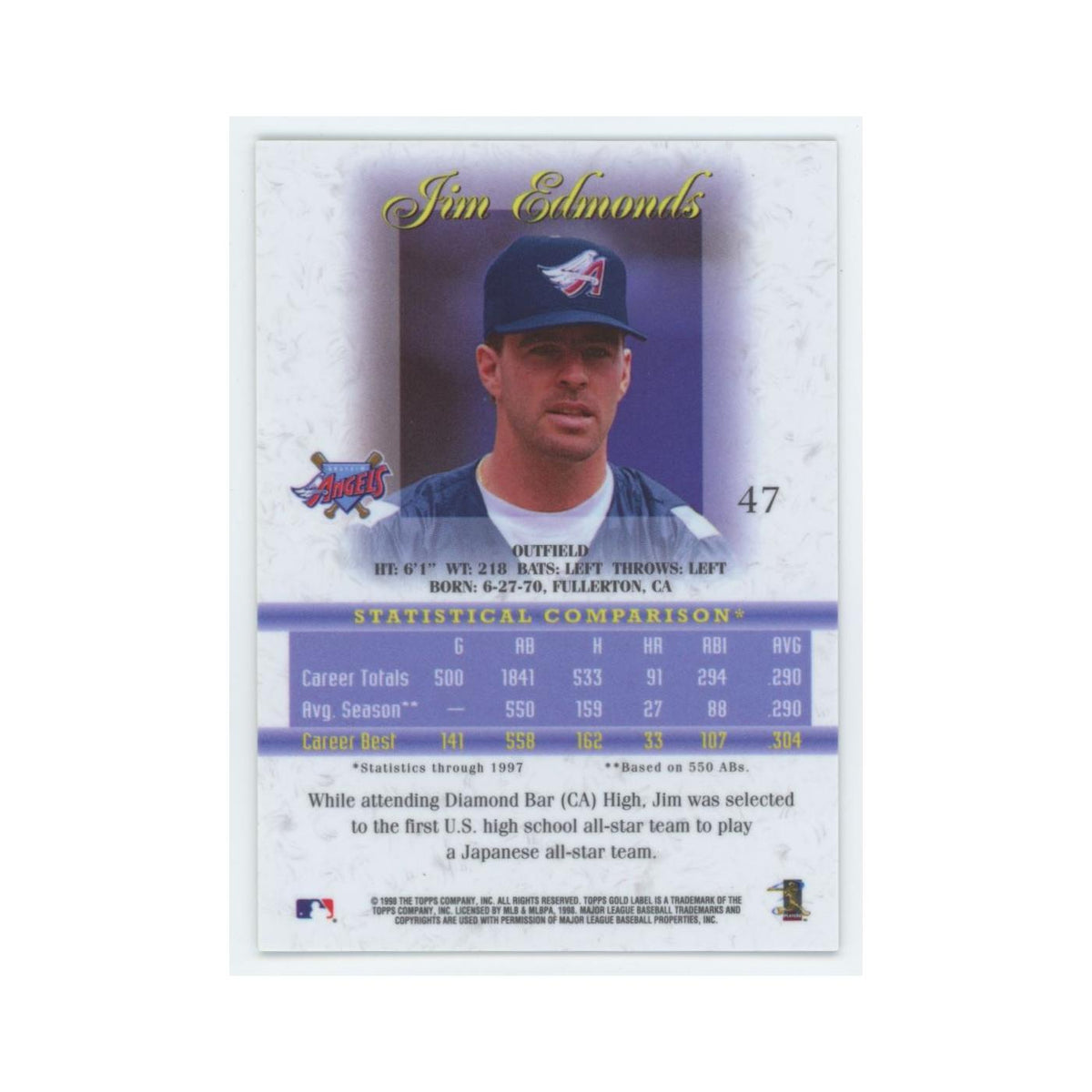 1998 Topps Gold Label Jim Edmonds Angels #47