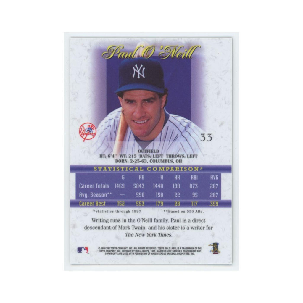 1998 Topps Gold Label Paul O'Neill Yankees #33