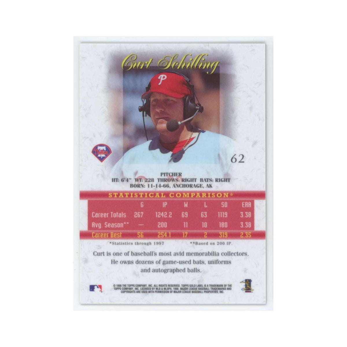 1998 Topps Gold Label Curt Schilling Phillies #62